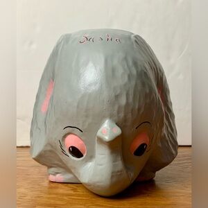 Vintage Ceramic Elephant Kitschy Planter Homemade 70s Sweet Cute